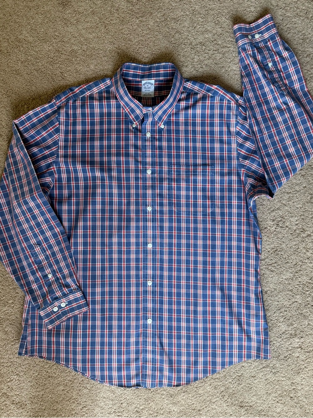 Brooks Brothers Regent Blue and Red Plaid Button-Down Shirt 100% Cotton